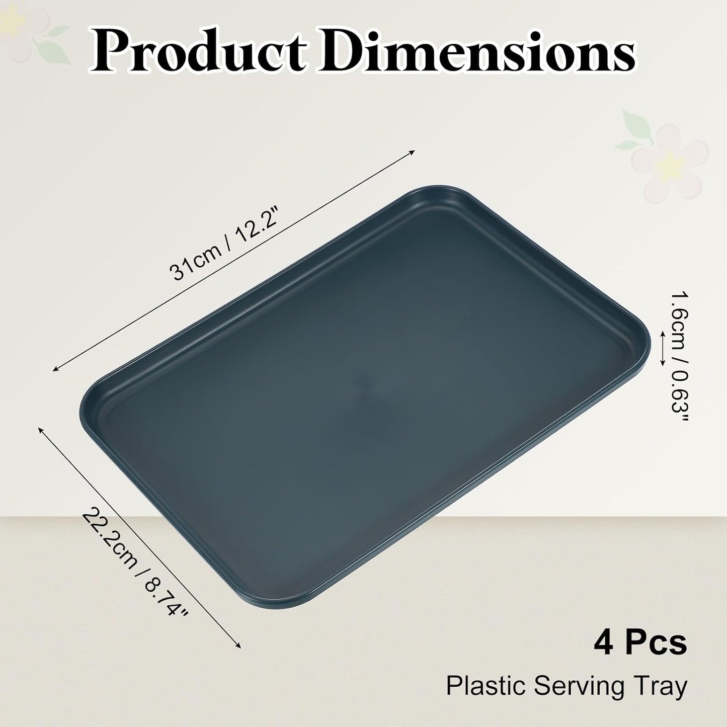 uxcell 4Pcs Plastic Serving Trays, 12.2 x 8.7 Inch Rectangle Food Trays Serving Cafeteria for Kitchen Restaurant Coffee Fruit Burger Lunch Dessert, Black