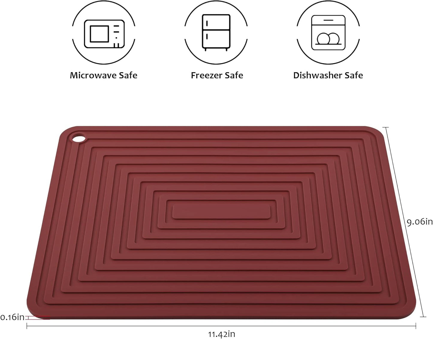 Silicone Trivets for Dishes, Pots & Pans, Quartz Countertops - Heat Resistant Mats Set 2 Burgundy
