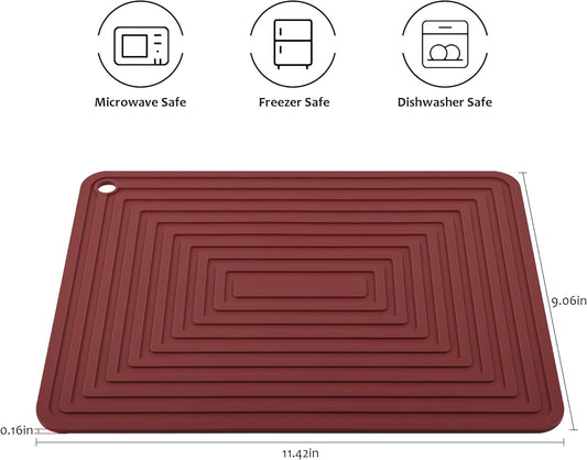 Silicone Trivets for Dishes, Pots & Pans, Quartz Countertops - Heat Resistant Mats Set 2 Burgundy