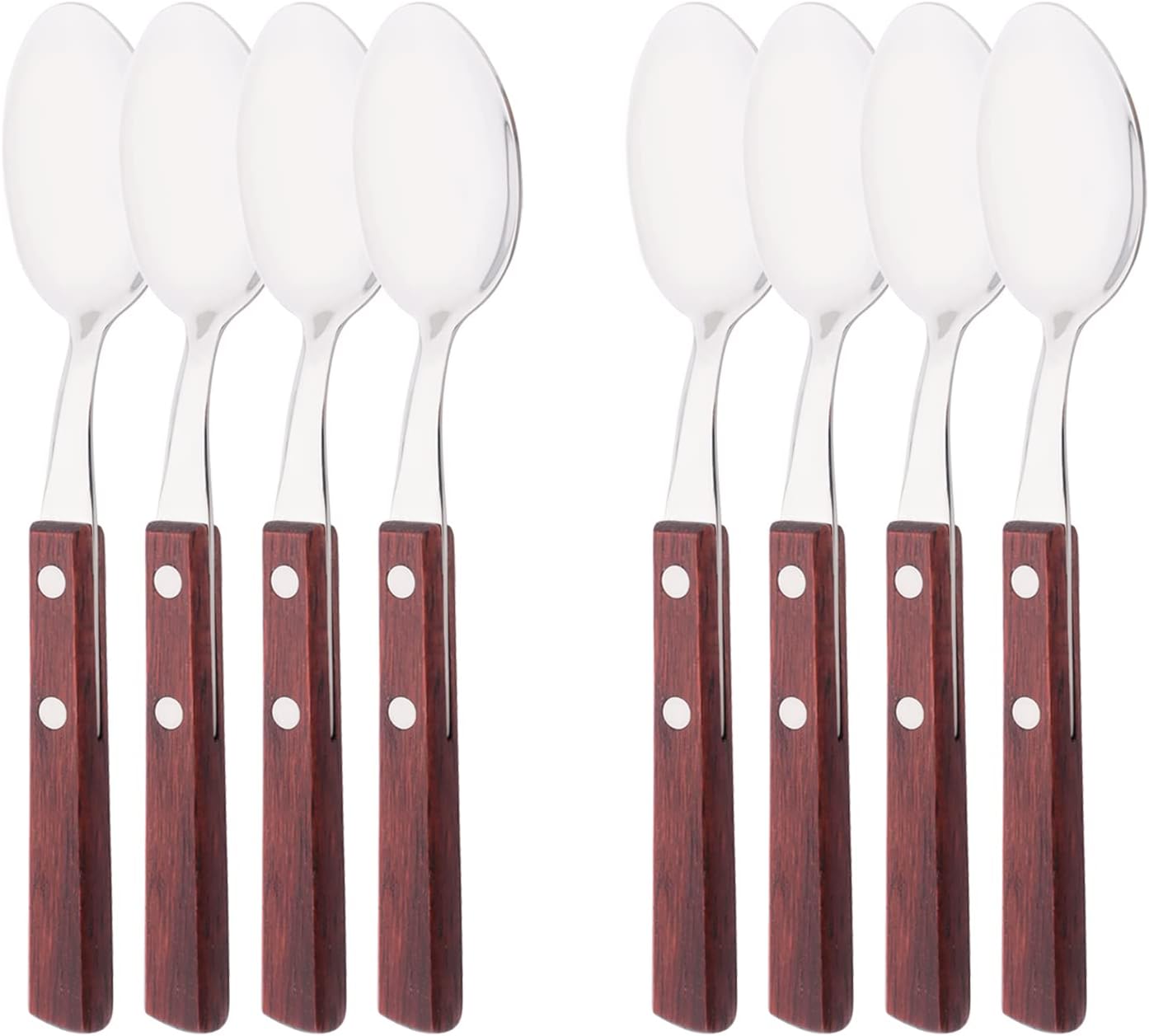 8 PCS Dinner Spoon Set, 304 Stainless Steel Table Spoons with Red Wooden Square Handles, 7.9" Long