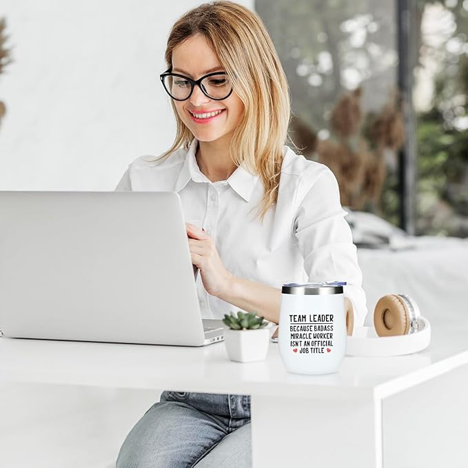 Leader Wine Tumbler, Team Leader Gifts for Women Leadership Entrepreneur Team Leader Coworker Birthday Appreciation Christmas, Coffee Cup Insulated Stainless Steel 12oz Wine Glass with Lid, Straw