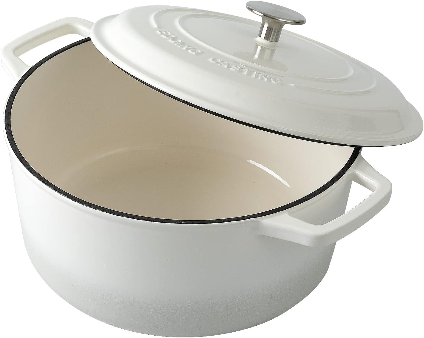 Enameled Cast Iron Dutch Oven Pot With Lid, Dutch Oven for Sourdough Bread Baking Round Pot Dule Handle, 6 Quart, White