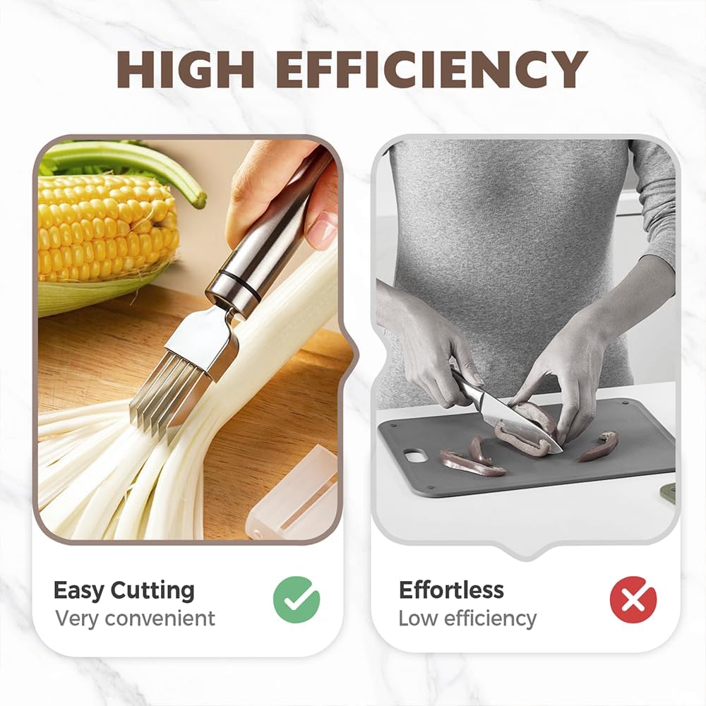 Shred Silk The Knife, 2025 Green Onion Cutter Stainless Steel Chopped Kitchens Slicing Tool Cutter for Vegetables Onion Garlic, Multifunctional Kitchen Food Vegetable Cutter Kitchen Gadget (A 2Pack)