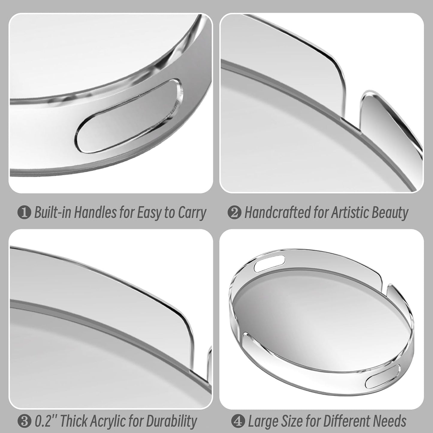 Acrylic Serving Tray with Handles Large Decorative Ottoman Tray 17x13'' Round for Bathroom Food Coffee Fruit Snack Tea Dinner Living Room, Clear