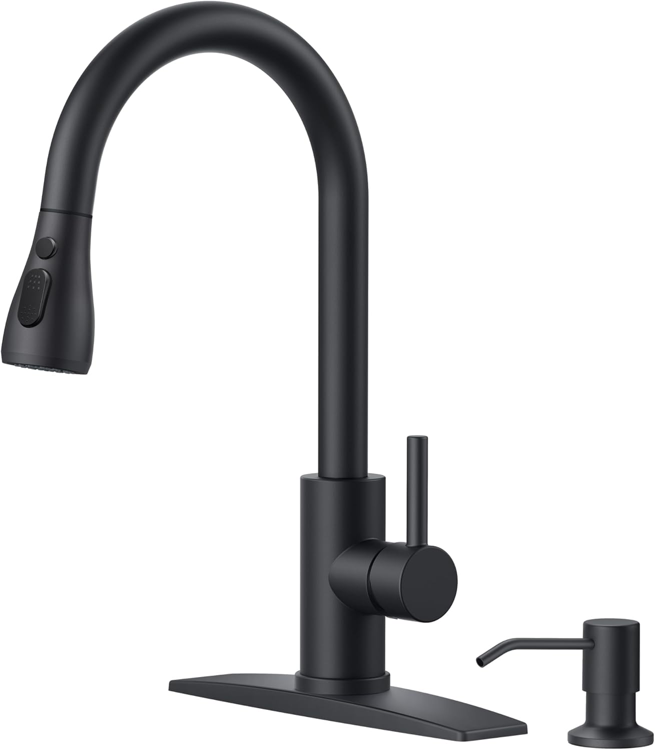 FORIOUS Black Kitchen Faucet with Soap Dispenser, Single Handle Stainless Steel Transitional Sink Faucet with Pull Down Sprayer 1 or 3 Hole, Suitable for Farmhouse Laundry Camper RV Bar