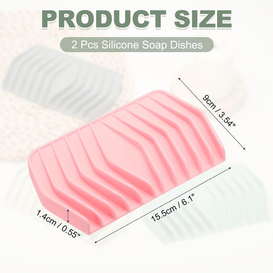 uxcell 2Pcs Soap Dish with Drainage, Silicone Self Draining Soap Bar Holder Sponge Shampoo Bars Tray for Bathroom, Shower, Bathtub, Kitchen, or Countertop(Pink)