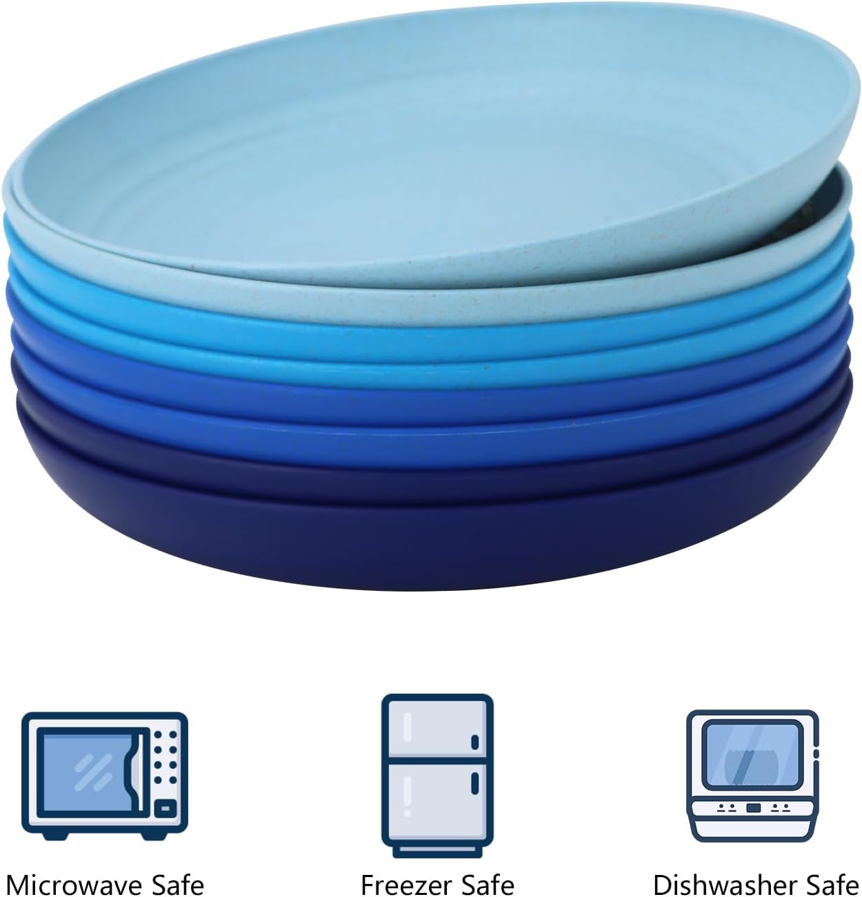 Homienly Deep Dinner Plates Set of 8 - Alternative to Plastic - Microwave & Dishwasher Safe - Unbreakable Kids Plates with 4 Colors (Blue Series, 9 inch)