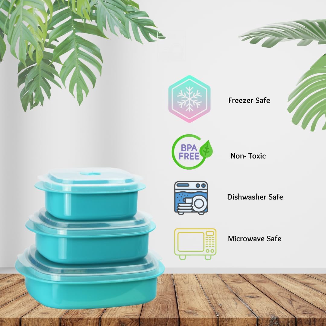 Reston Lloyd Nesting Microwave Containers, Set of 3, Adjustable Steam Vents, Airtight, Meal Prep, Durable BPA-Free Plastic- Freezer & Dishwasher Safe, Cookware & Food Storage, Anyday Cookware, Indigo