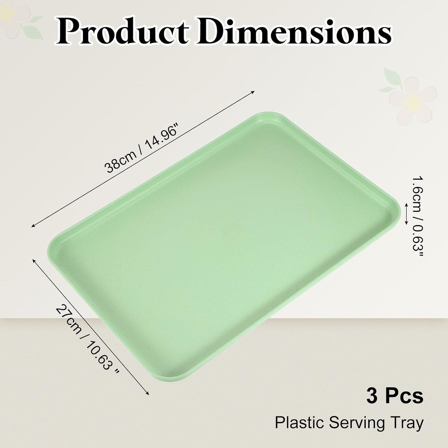 uxcell 3Pcs Plastic Serving Trays, 15 x 10.6 Inch Rectangle Food Trays Serving Cafeteria for Kitchen Restaurant Coffee Fruit Burger Lunch Dessert, Matcha