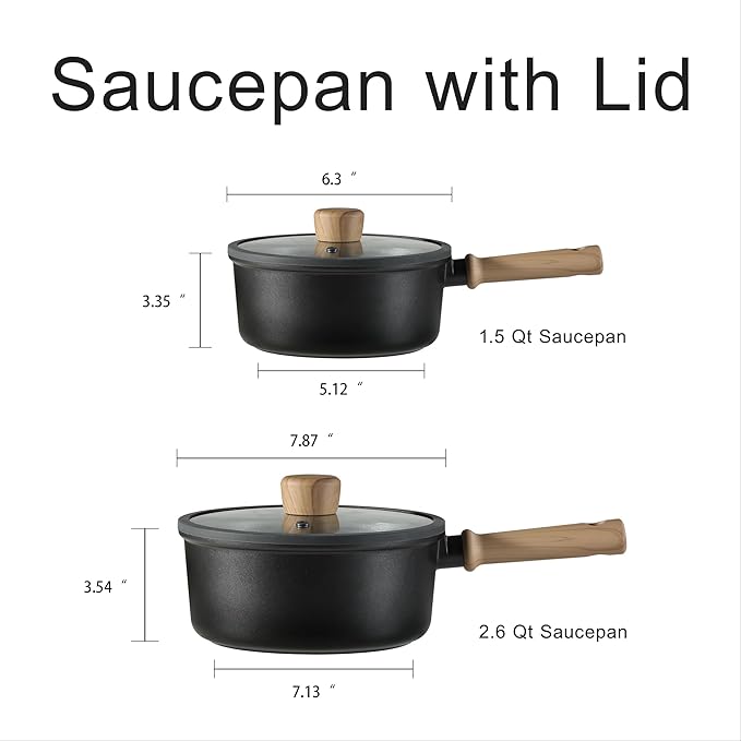 CAROTE Nonstick Sauce Pan Set With Lid, 1.5Qt & 2.5Qt Non Stick Saucepan Small Pots for Cooking, Multipurpose Ultra-light Titanium Small Kitchen Cooking pots, Induction Compatible, PFOA/PFOS Free