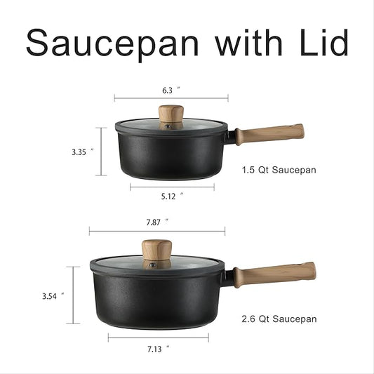 CAROTE Nonstick Sauce Pan Set With Lid, 1.5Qt & 2.5Qt Non Stick Saucepan Small Pots for Cooking, Multipurpose Ultra-light Titanium Small Kitchen Cooking pots, Induction Compatible, PFOA/PFOS Free