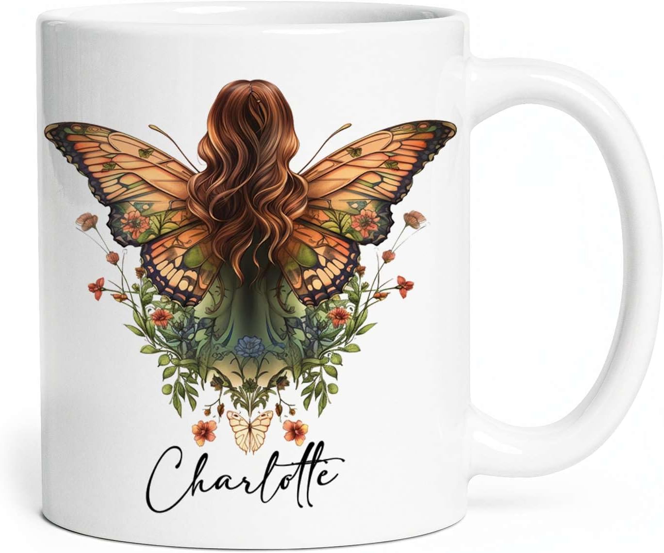Special Coffee Mug Gift With Customized Butterfly Wings Details, Personalized Name On Porcelain Animal Travel Cup, Custom Colorful Graphic Butterfly Mug Presents For Kids On Birthday