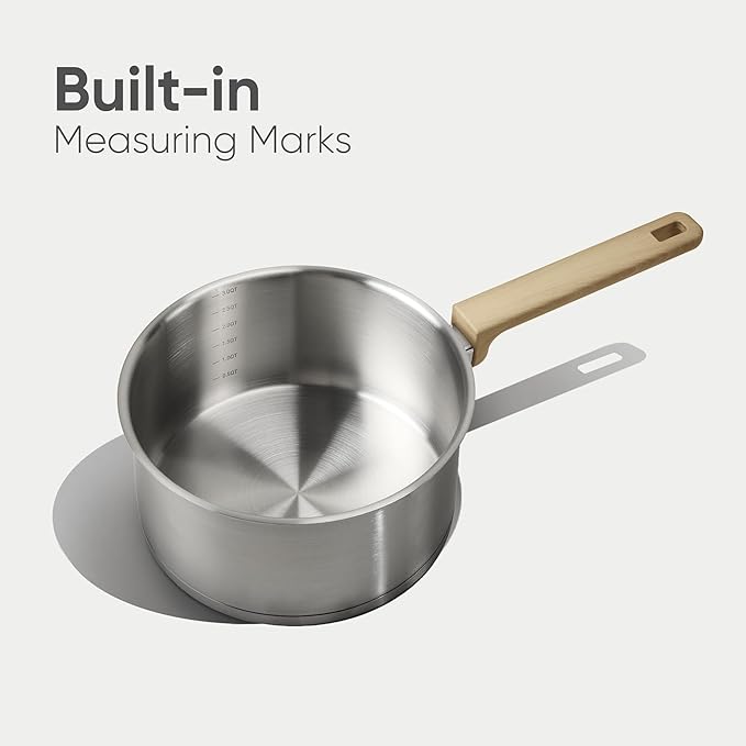 CAROTE 3.5Qt Stainless Steel Sauce Pan Set with Lid, 3-ply Base, Non-Toxic PTFE & PFOA Free Saucepan, Induction Cookware Set, Small Kitchen Pots, Stay-Cool Handles