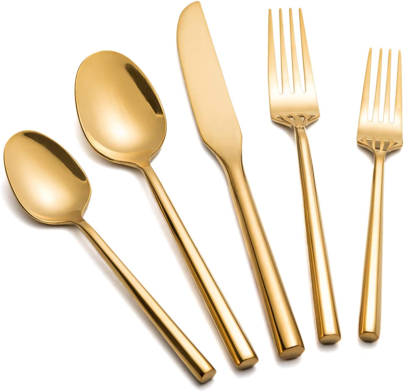 Gold Silverware Set Flatware Set Stainless Steel Cutlery Set 60 Pieces Thick Heavy Hexagon Handle Service for 12