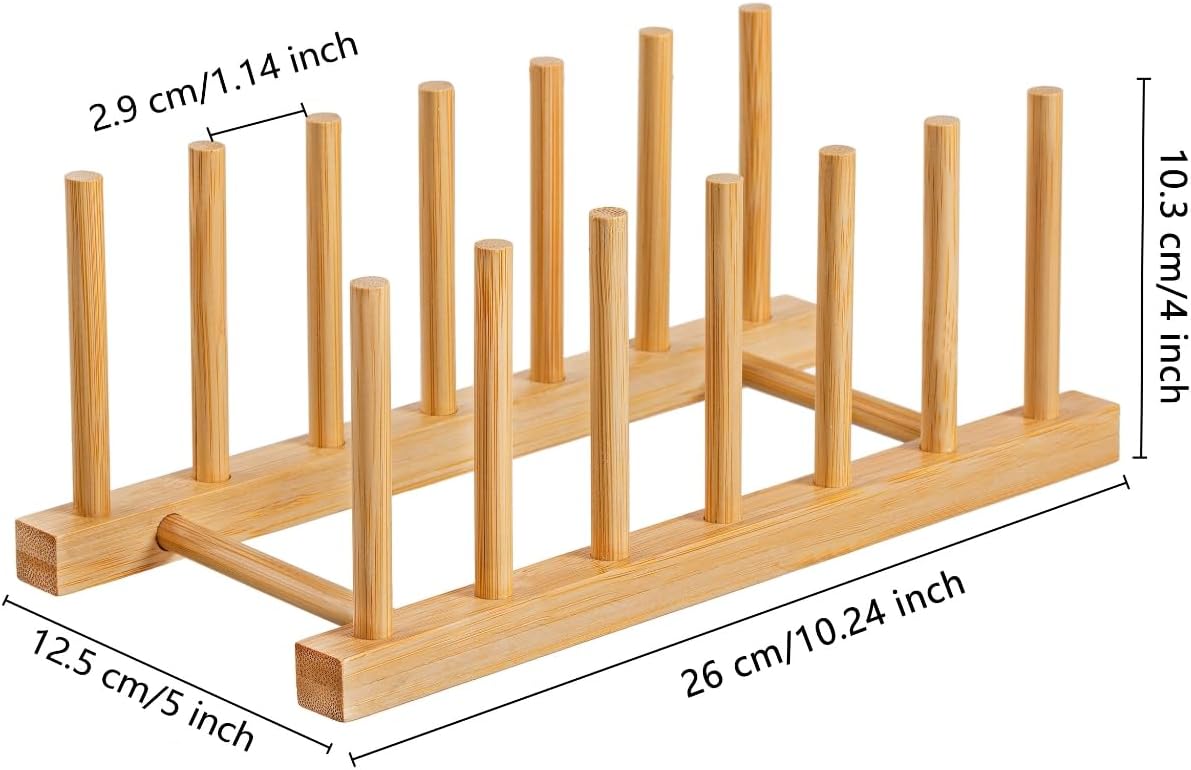 HBlife 4pcs Bamboo Dish Plate Bowl Cup Book Pot Lid Cutting Board Drying Rack Stand Drainer Storage Holder Organizer Kitchen Cabinet（Keep Dry）