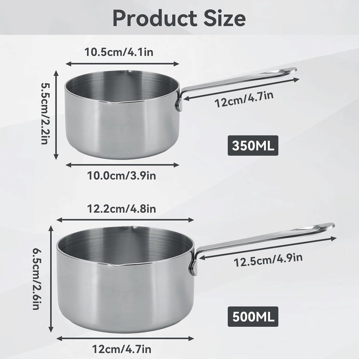 Small Sauce Pan, Stainless Steel Saucepan Multipurpose Sauce Pan, 350ml Stainless Steel Saucepan with Two Side Spouts and Long Handle Small Sauce Pot Mini Saucepans
