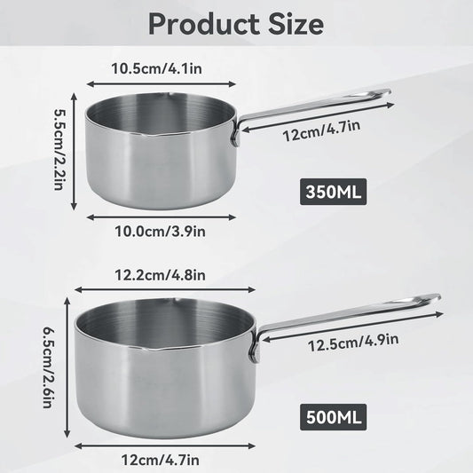 Small Sauce Pan, Stainless Steel Saucepan Multipurpose Sauce Pan, 350ml Stainless Steel Saucepan with Two Side Spouts and Long Handle Small Sauce Pot Mini Saucepans