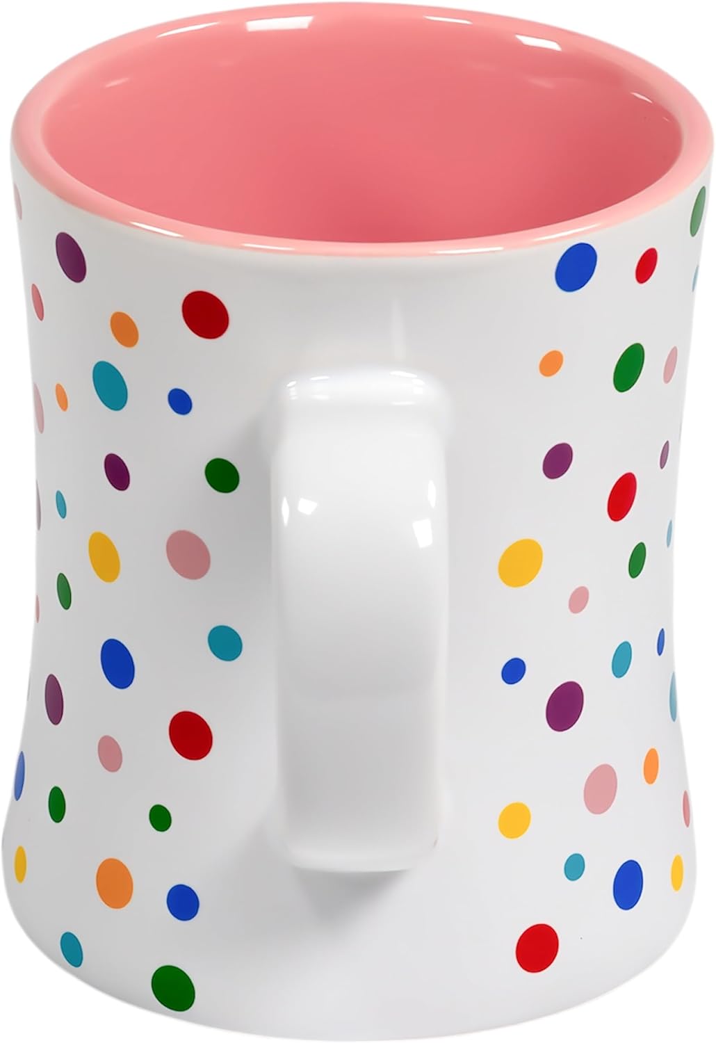 Mug | Rose Pink Cute Coffee Mug with Confetti Polka Dot Rainbow Sprinkles | Birthday cake Coffee Cup Gift | Large White Ceramic Cup with Green, Yellow, Red, Pink, and Blue Sprinkles