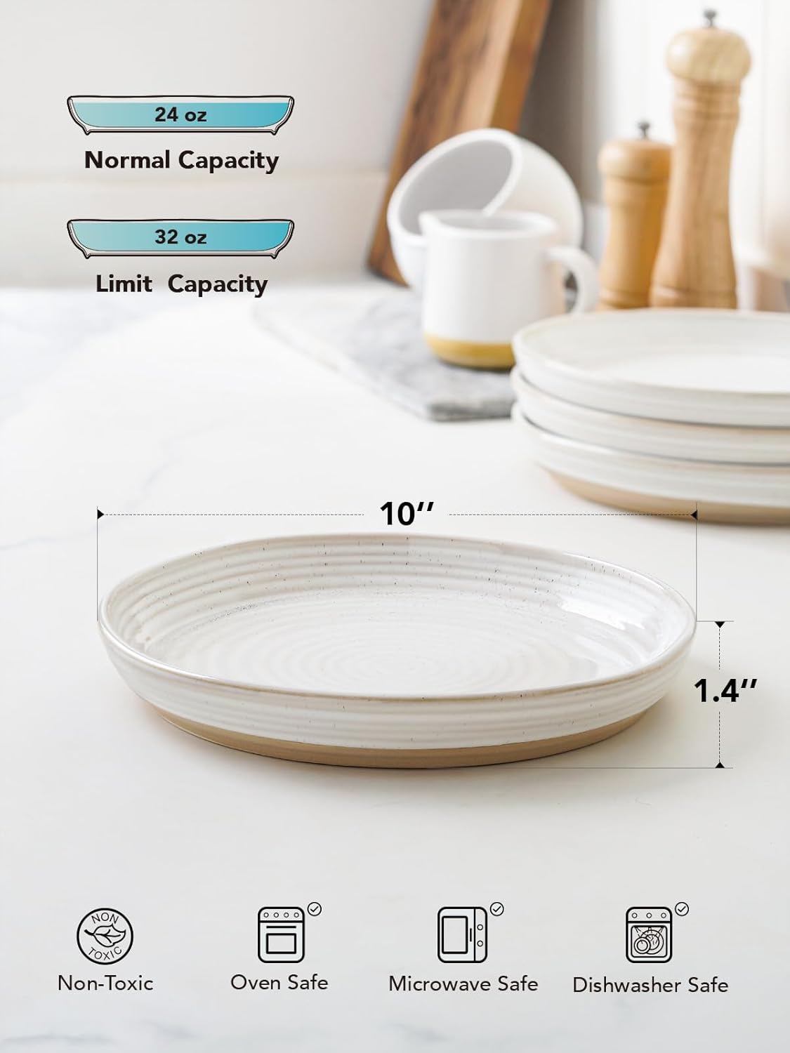 LE TAUCI Dinner Plates Set of 4, 10 Inch Ceramic Flat Dish Set for Kitchen, Serve for Pasta,Steak, Pancake, Microwave, Oven & Dishwasher Safe, Housewarming Wedding Present - Arctic White