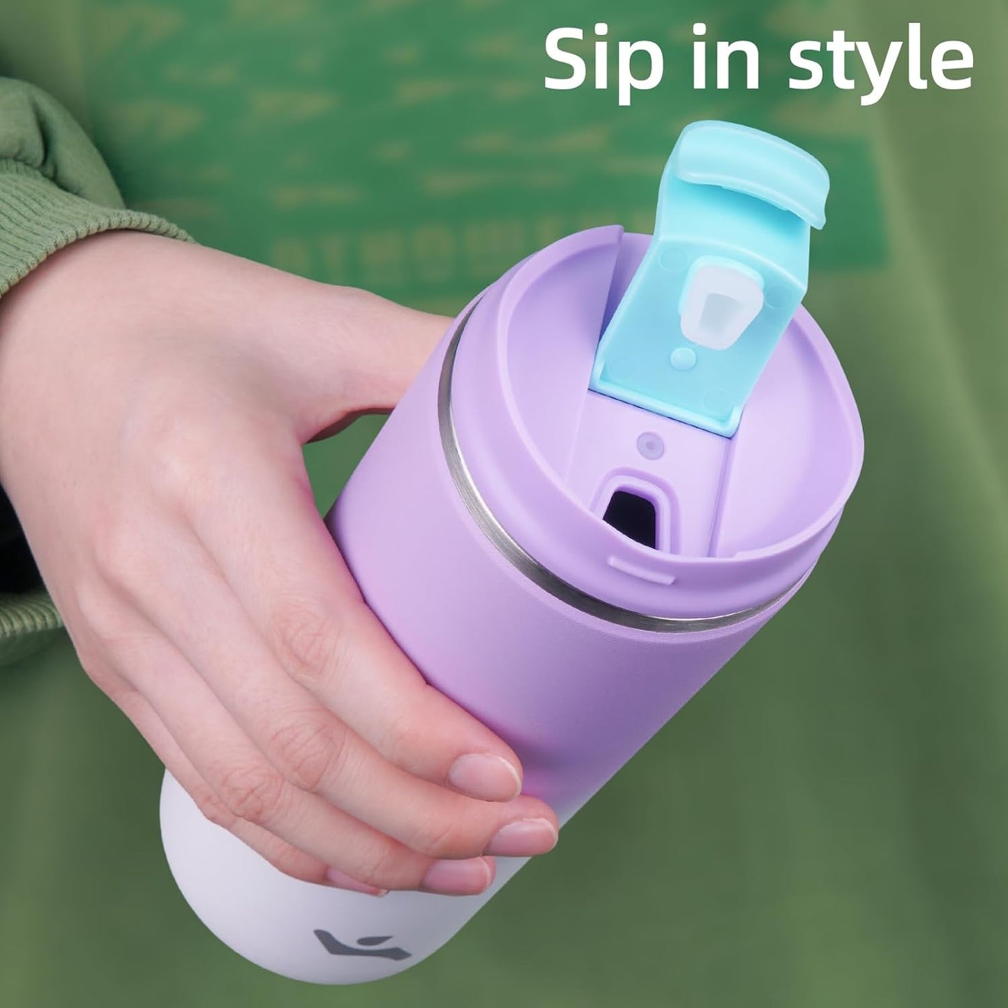 Tumbler with Lid, 12 oz Travel Coffee Mug Double Wall Vacuum Stainless Steel Thermal Metal Cup Insulated Water Bottle,PurpleWhite
