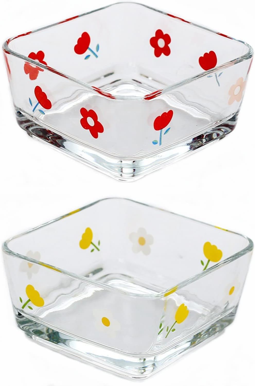 9 OZ Small Flower Candy Dish Cute Floral Candy Bowl Mini Square Glass Bowl for Dessert,Snack,Fruit,Icecream,Yogurt,Dipping,Prep,Clear Serving Bowl,set of 2