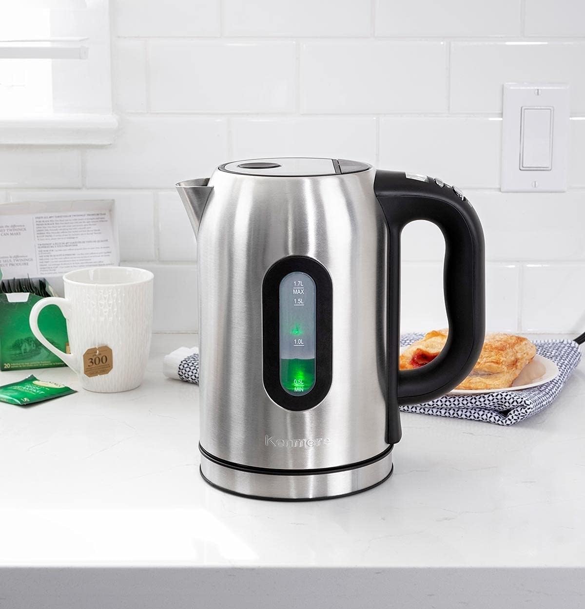 Kenmore Digital Cordless Kettle, 1.7 L / 1.8 Quarts Capacity, Stainless Steel Electric Kettle with Digital Temperature Control, Concealed Heating Element, and Keep Warm Mode