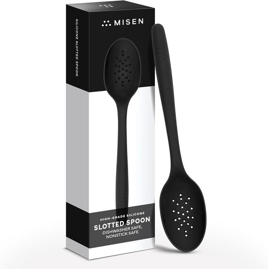 Misen Silicone Mixing Spoon - Professional-Grade, Dishwasher Safe - No Scratch Nonstick-Safe Kitchen Tool for Stirring, Scraping, and Serving - Stong, Durable, Heat Resistant - Black
