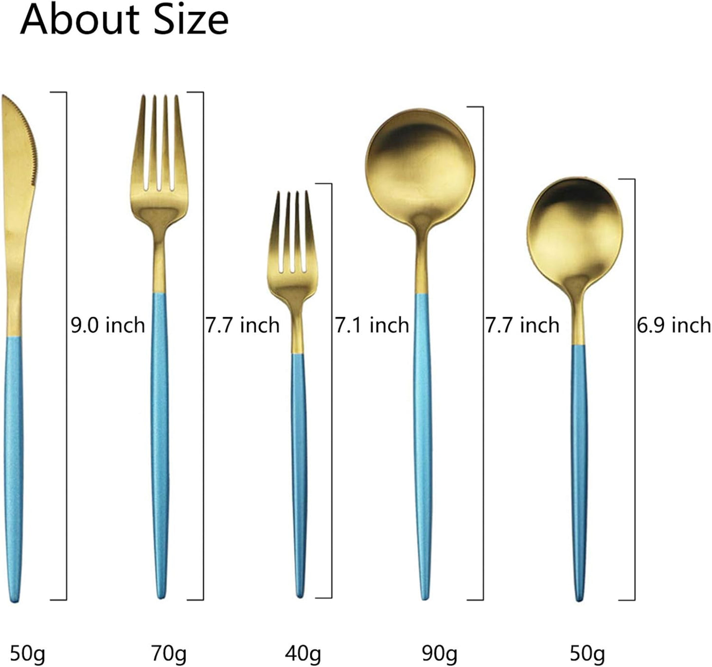 JASHII Luxury 18/10 Blue Handle Flatware Gold Silverware Set 304 Stainless Steel Flatware Cutlery Set| 20-Piece Adaline Royal Modern Satin Finish| BEST Birthday Wedding Gift (Blue Handle Matte Gold)