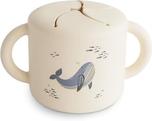 mushie Silicone Snack Cup | Spill Proof Food Container for Toddler and Baby (Whales)