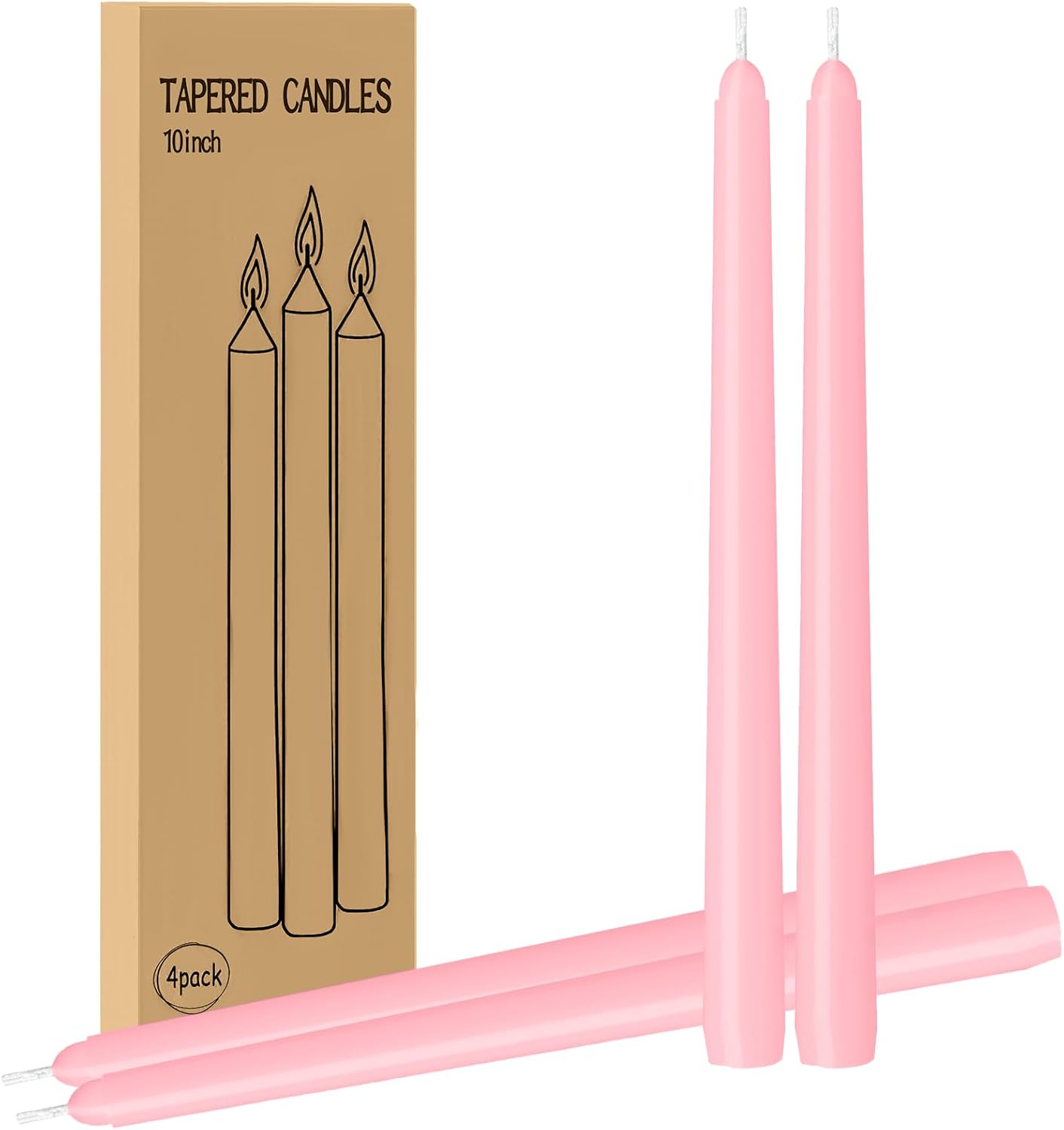 4 Pack Pink Taper Candles - Taper Candles 10 Inch Dripless, Smokeless & Unscented - 8 Hours Long Burning - Ideal for Weddings, Dinner Parties, and Home Decor