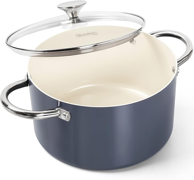 MICHELANGELO 6 QT Ceramic Stock Pot with Lid, Nonstick Stockpot with Glass Lid, Induction Cooking Pot for Soups, Stews, Oven Safe - 6QT, Purple