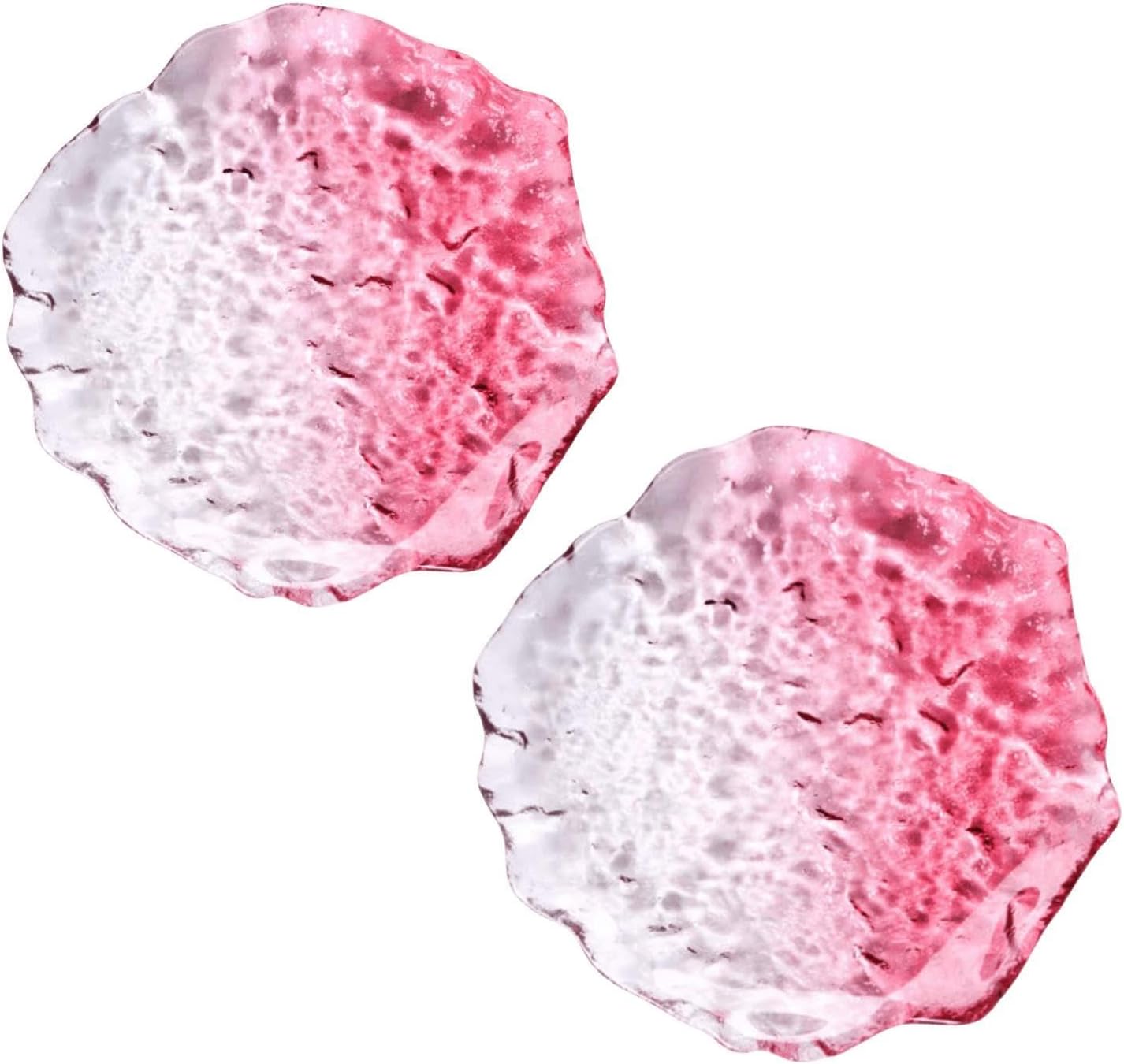 Colorful Glass Dessert Plates, Crystal Clear Snack Fruit Candy Cake Plate, Irregularity Shape Plates for Appetizer, Ice Cream, Salad, Small Serving Dishes (pink, 5.7inch 2pcs)