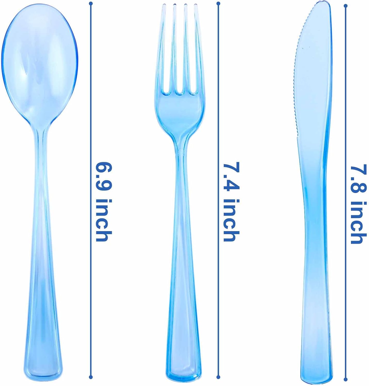 WDF 180 Pieces Blue Plastic Silverware Disposable - Clear Blue Cutlery Sets 60 Forks, 60 Knives and 60 Spoons - Heavy Duty Utensils for Party, Wedding, Graduation