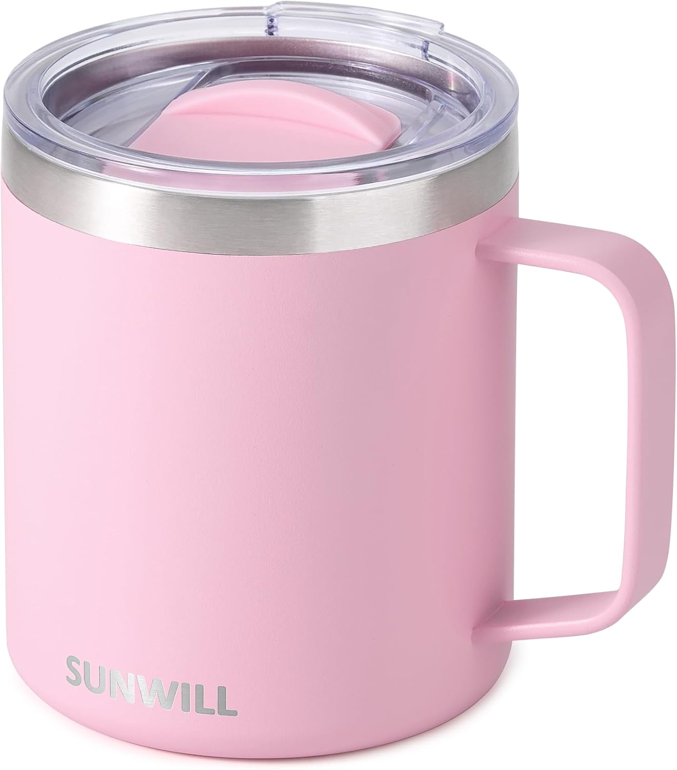 SUNWILL Insulated Coffee Mug with Lid, Travel Tumbler Reusable, 14 oz Stainless Steel Cup for Camping, Office, Home, Powder Coated Sakura