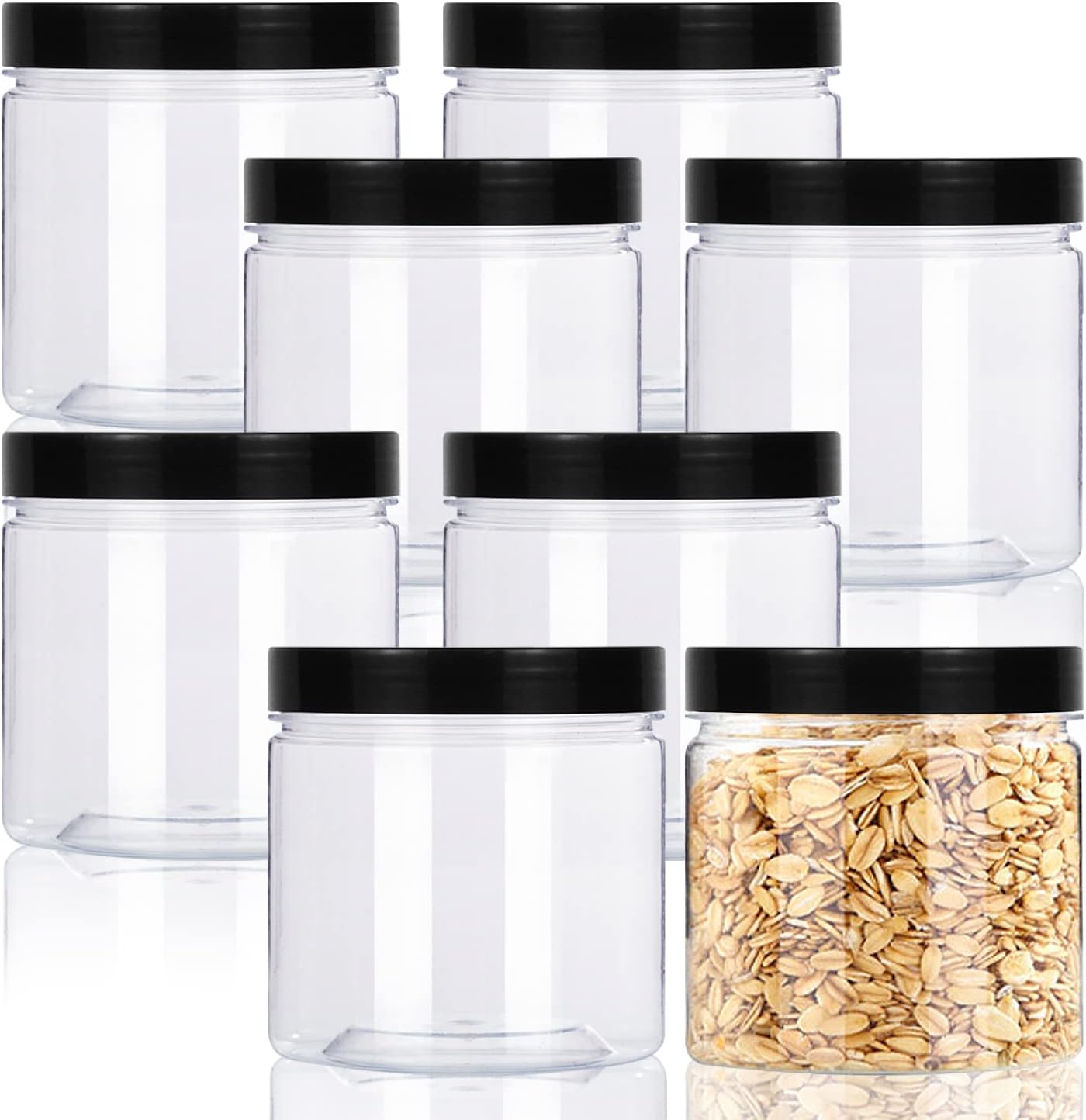 Lainrrew 8 Pcs 12oz Plastic Jars with Lids, Clear Plastic Slime Containers Plastic Round Storage Jars Container Wide Opening Storage Jars for Kitchen, Home, Crafts Storage