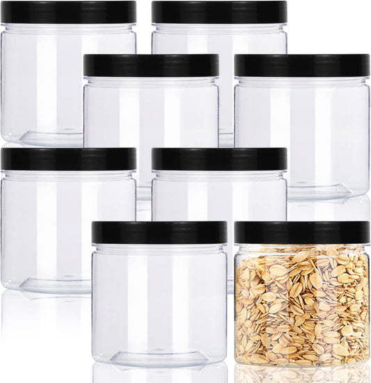 Lainrrew 8 Pcs 12oz Plastic Jars with Lids, Clear Plastic Slime Containers Plastic Round Storage Jars Container Wide Opening Storage Jars for Kitchen, Home, Crafts Storage