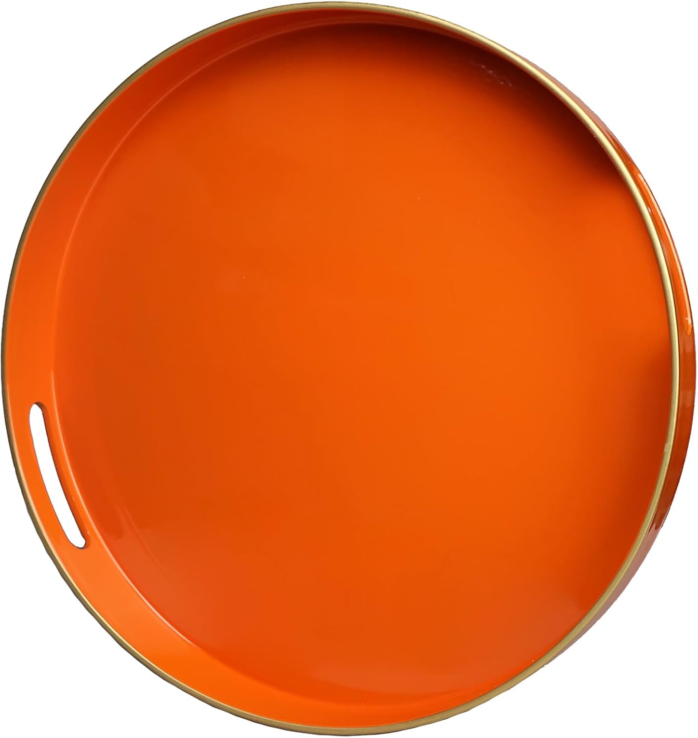 Orange Round Decorative Tray with Handles, 13" Elegant Coffee Table Serving Tray for Ottoman Living Room, Bathroom, Outdoors, Breakfast