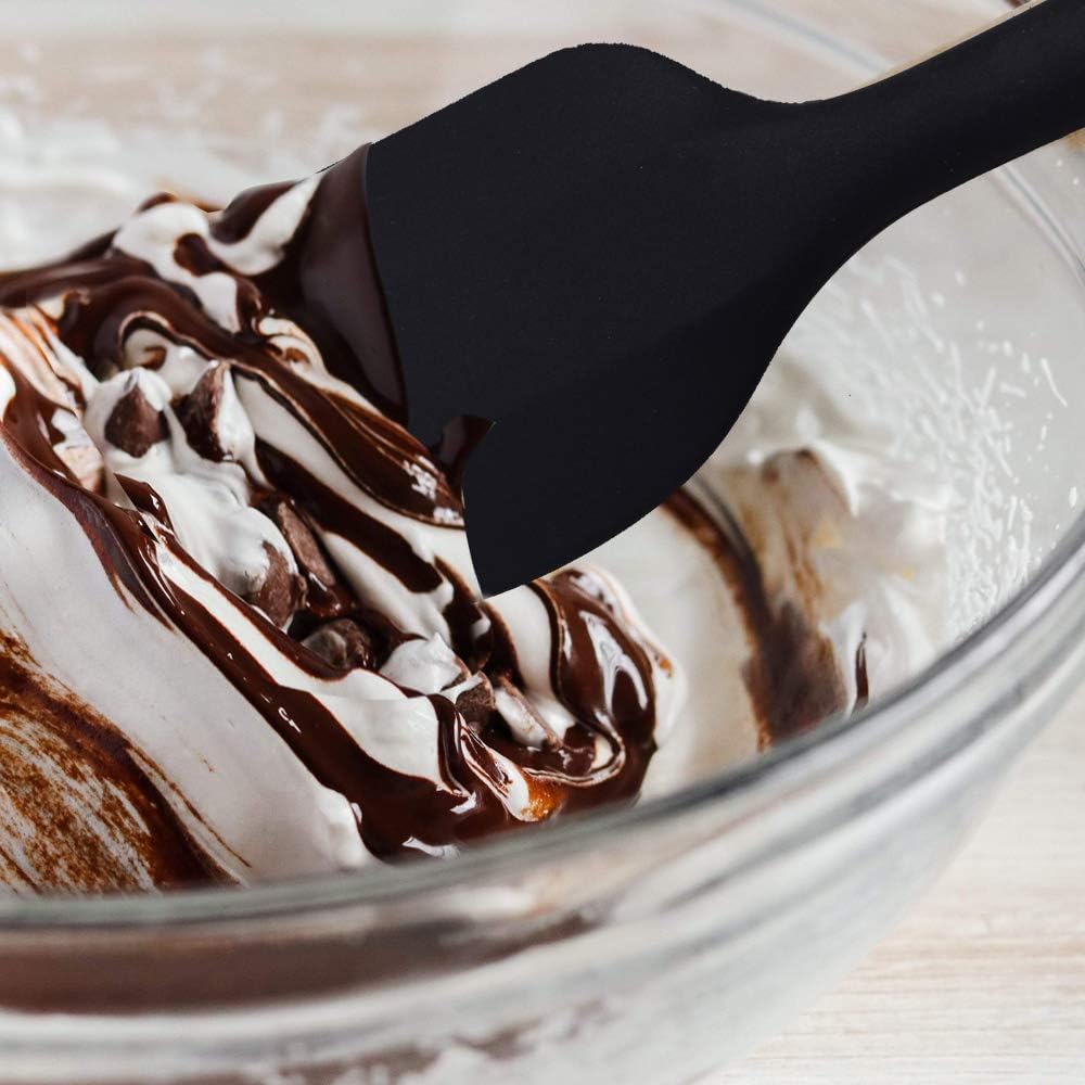 Newk Silicone Cooking Spatula Set, 6-Piece Set with One Piece Design, Nonstick Rubber Spatula Kitchen with Stainless Steel Core for Cooking, Baking, and Mixing - Black