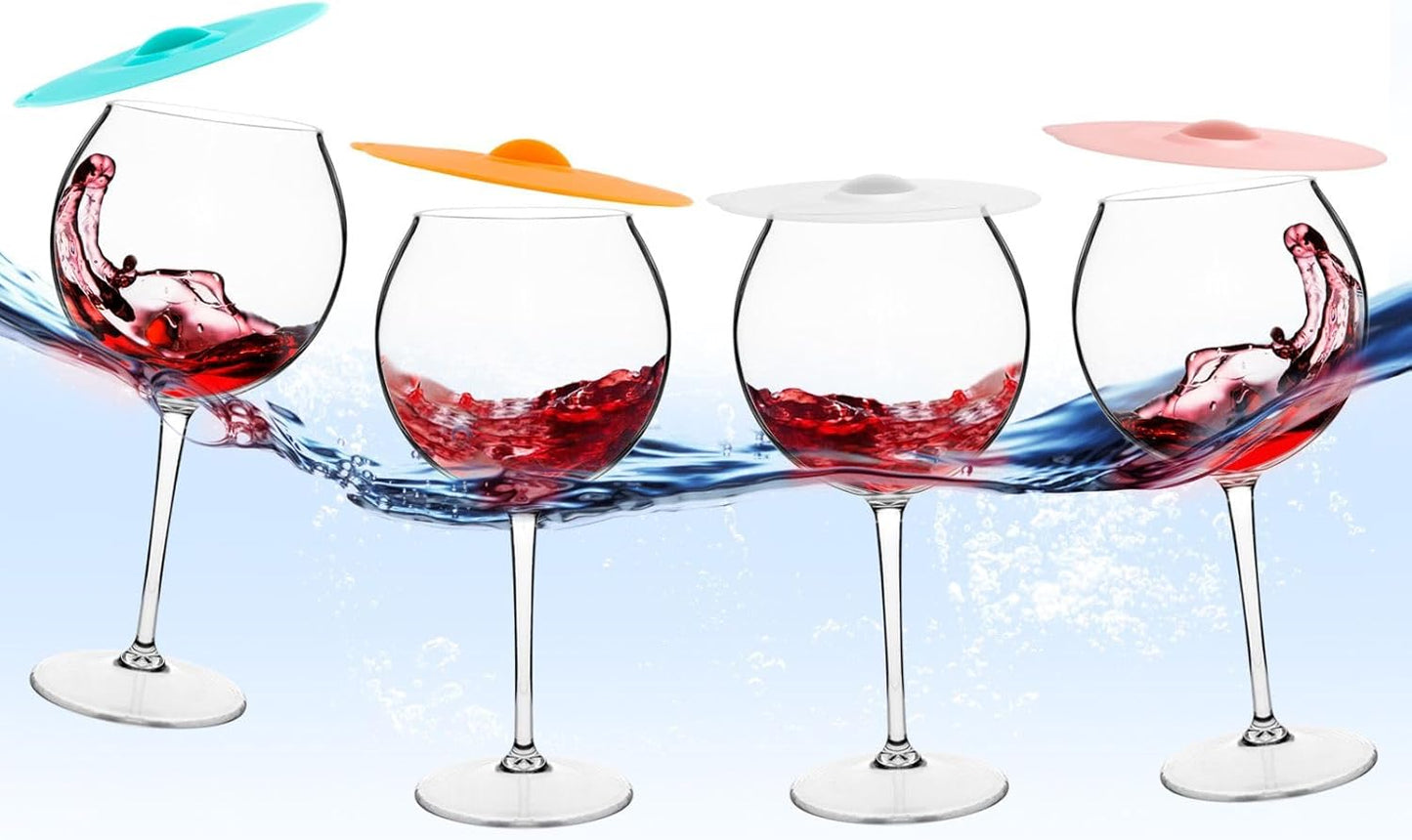 Floating Wine Glasses for Pool with Cup Lids | Set of 4 | Shatterproof Poolside Wine Glasses | Floating Cup | Pool Tub Summer Party Camping | BPA-free | Outdoor Tritan Glasses (18 oz) (4)