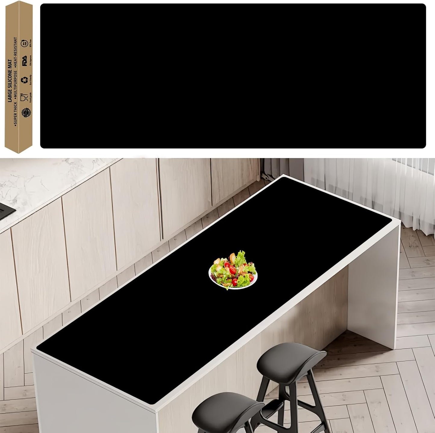 Extra Large Silicone Mat 78.7''x23.6'', Large Silicone Mats for Kitchen Counter, Multipurpose Heat Resistant Mat, Waterproof Placemat for Countertop Protector, Black