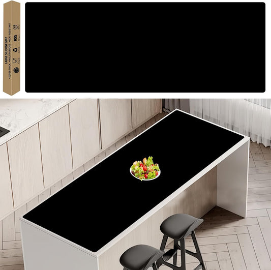 Extra Large Silicone Mat 78.7''x23.6'', Large Silicone Mats for Kitchen Counter, Multipurpose Heat Resistant Mat, Waterproof Placemat for Countertop Protector, Black