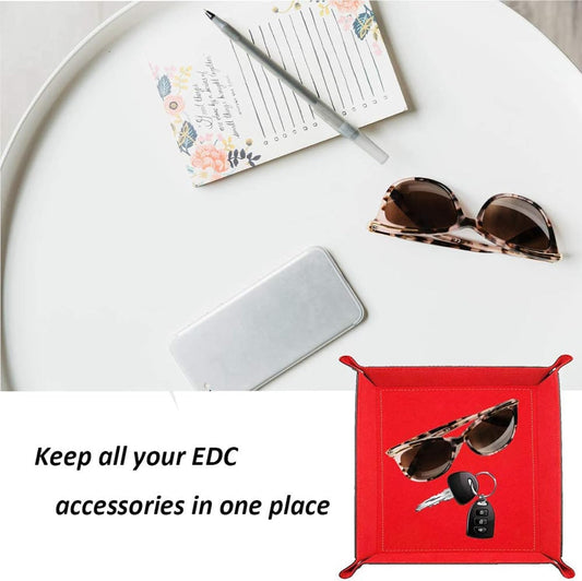 siduater Valet Tray Desktop Storage Organizer – Vegan Leather Catchall Tray Bedside Vanity Tray Nightstand Caddy Holder for Remote Controller, Watch, Keys, Phone, Wallet, Coin, Jewelry, Red