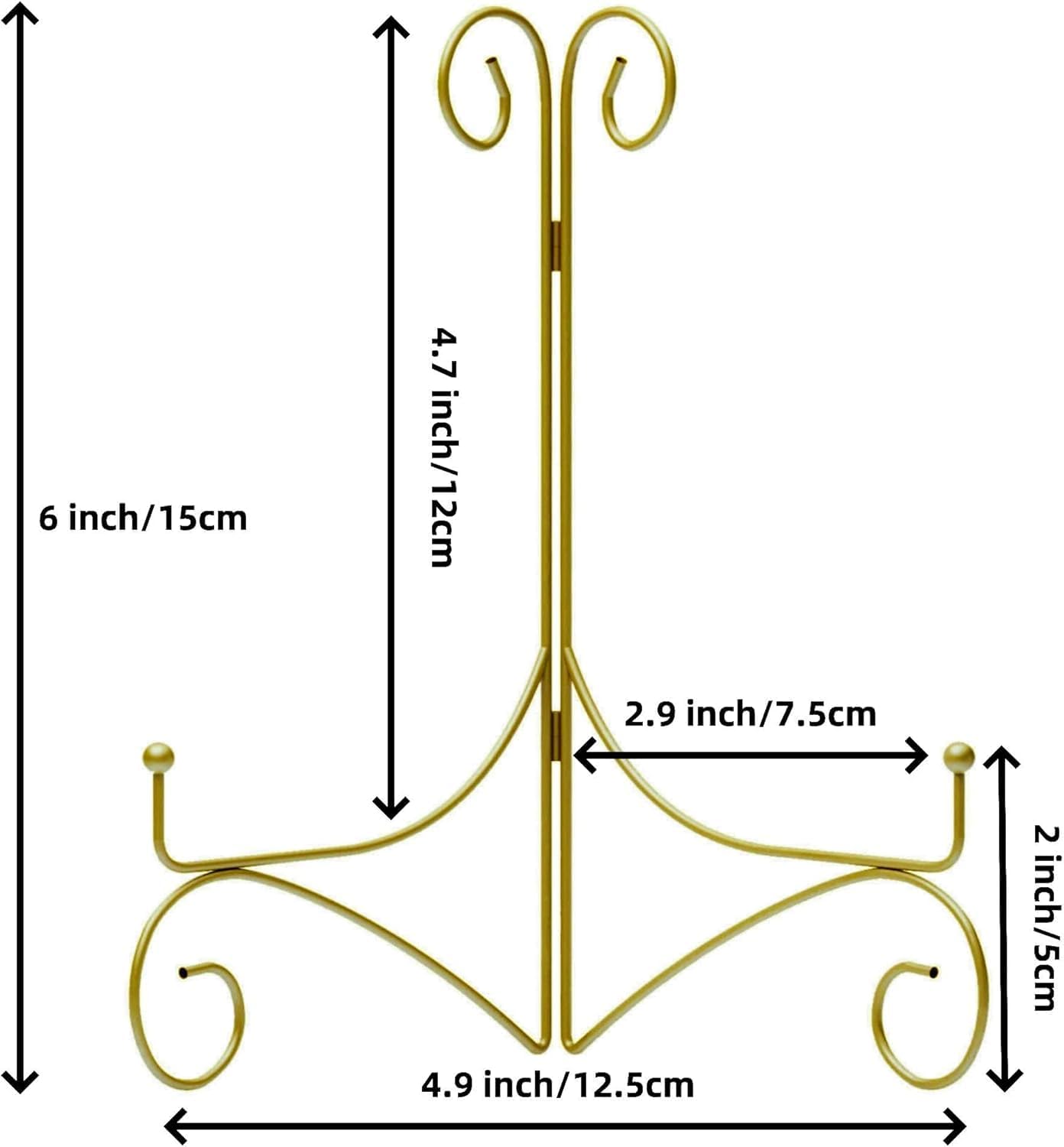 SVENJBB Gold Iron Plate Stand, 6 Inch Plate Holder for Display, Small Metal Plate Display Stands for Cookbook, Picture Frame, Photo, Decorative Plates (6 Inch, 2 Pack)