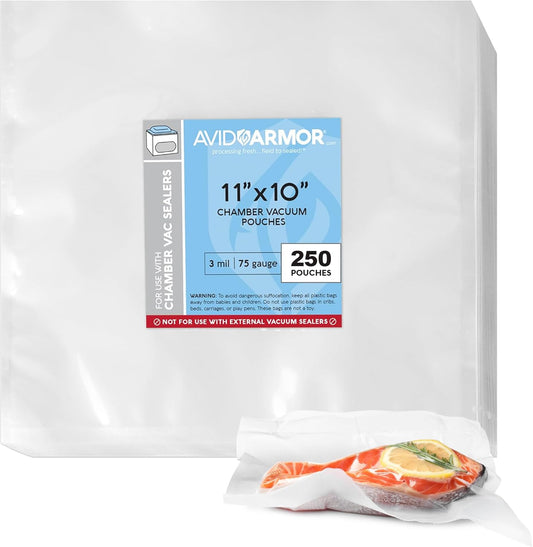 Avid Armor Chamber Vacuum Sealer Bags – Heavy Duty, BPA-Free, Pre-Cut Chamber Vacuum Bags for Food Preservation, Freezer Storage, Sous Vide and more, 250/Pack (11x10) – Multi-Use Vacuum Bags