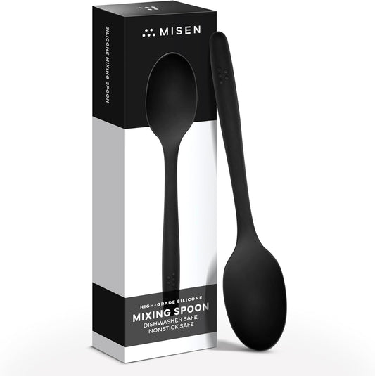 Misen Silicone Mixing Spoon - Professional-Grade, Dishwasher Safe - No Scratch Nonstick-Safe Kitchen Tool for Stirring, Scraping, and Serving - Stong, Durable, Heat Resistant - Black