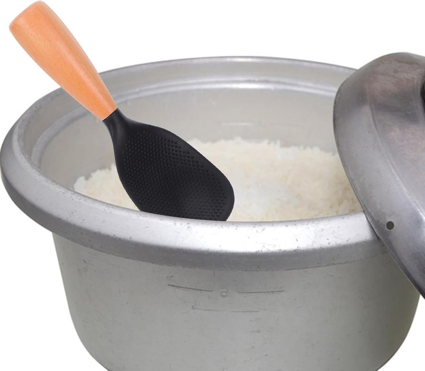 Silicone Wooden Rice Paddle Kitchen Utensils Cooking Ladle Handle (Black)