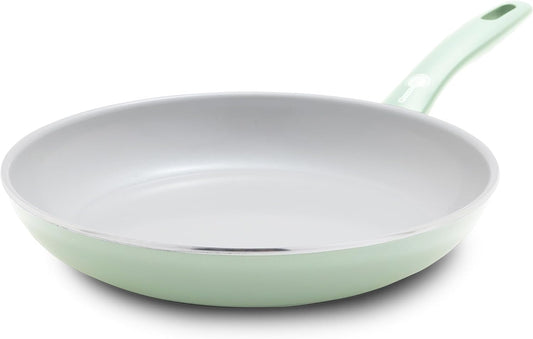 GreenPan Dover 10” Frying Pan Skillet, Non-Toxic PFAS-Free Ceramic Nonstick Coating, Sear Saute Fry Egg Omlete, Dishwasher & Oven Safe, Stay Cool Handle, Easy Pour Rims, Pastel Green