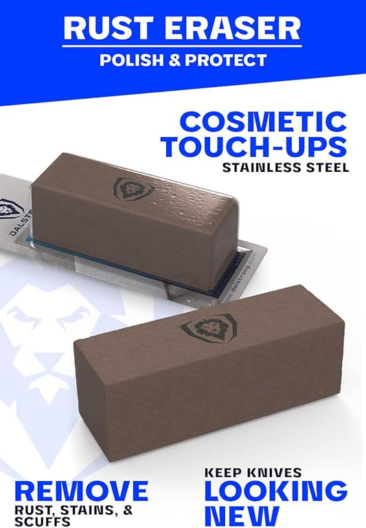 Dalstrong Premium Rust Remover & Eraser - Knife Maintenance and Care - For Knives, Scissors, Stainless Steel Pots and Pans, Whetstones - Sharp Polish for Tools - Calcium Carbonate