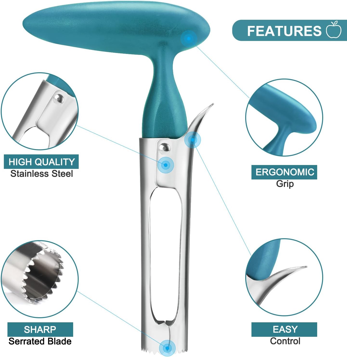 SCHVUBENR Premium Apple Corer Tool - Easy to Use and Clean - Sturdy Apple Remover with Sharp Serrated Tips - Stainless Steel Corers for Apple and Pear - Core Fruits with Ease (Blue)