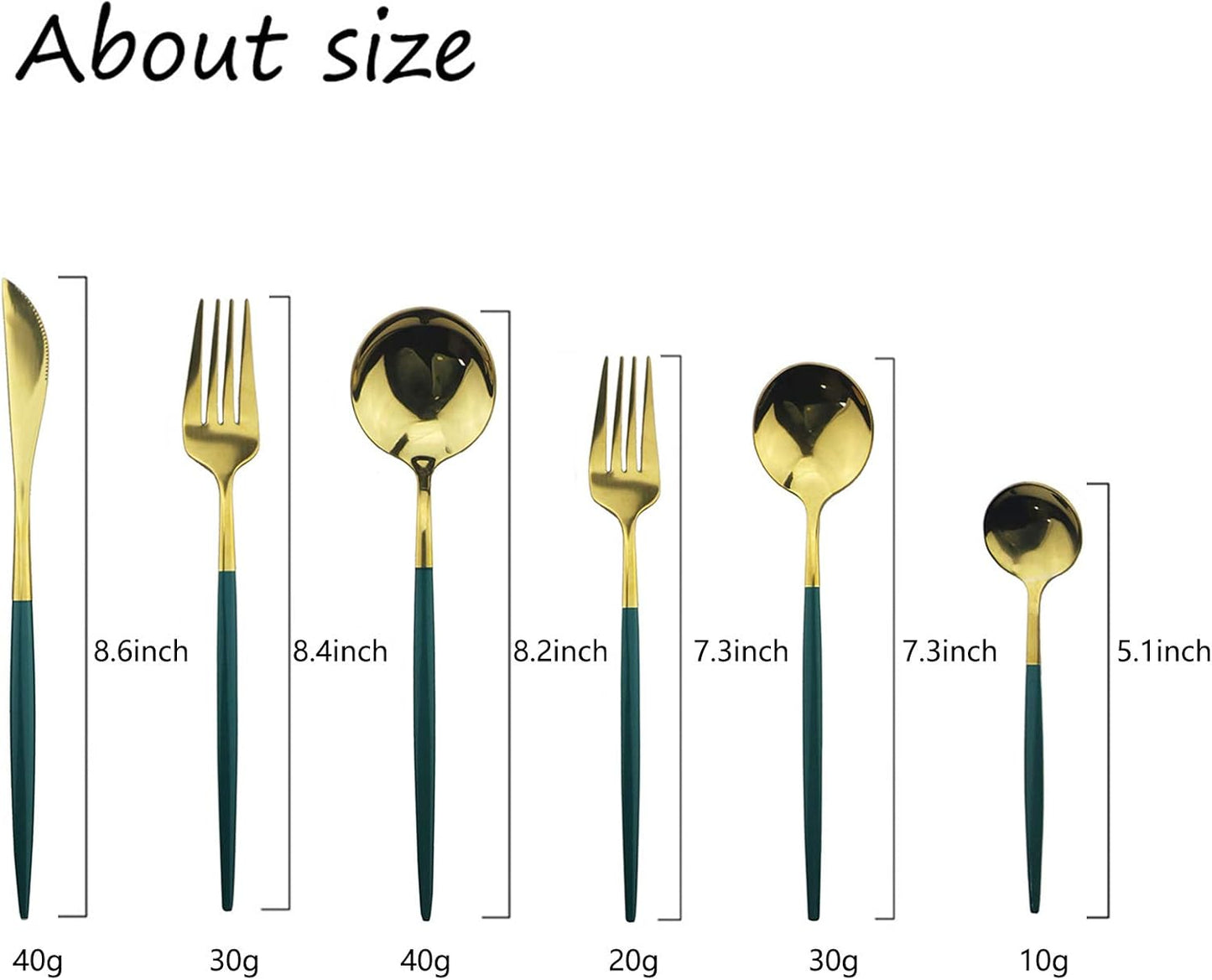 JASHII 18/10 Silver Silverware Set Stainless Steel Flatware Utensils Set Gold Cutlery Set| 24-Piece Modern Cubiertos Dorados| BEST Birthday Wedding Gift (4 sets, Green Handle Gold Mirror Polish)